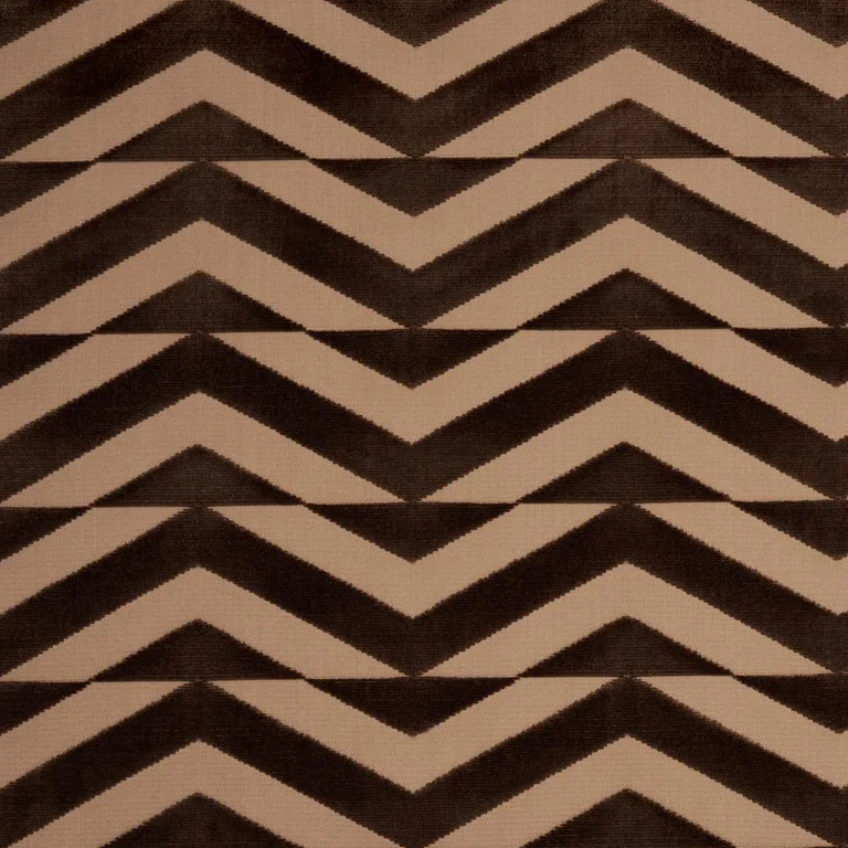 Schumacher 81811 Broken Chevron Cut Velvet Brown On Camel fabric swatch