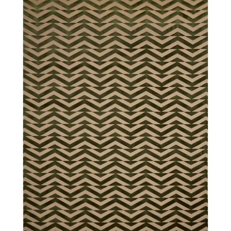 Schumacher 81812 Broken Chevron Cut Velvet Olive On Khaki fabric swatch