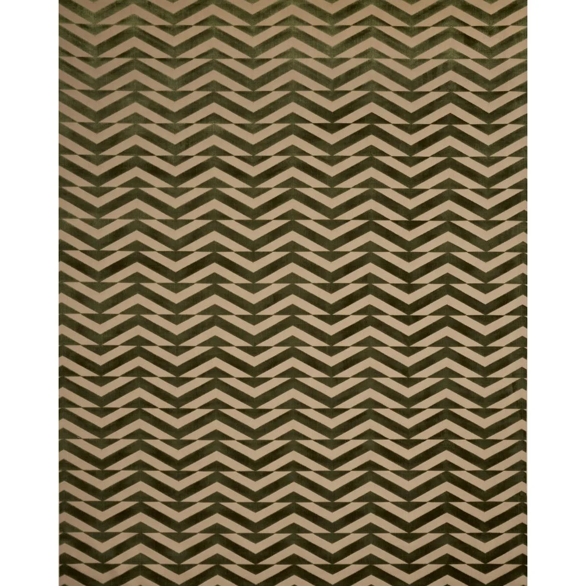 Schumacher 81812 Broken Chevron Cut Velvet Olive On Khaki fabric swatch