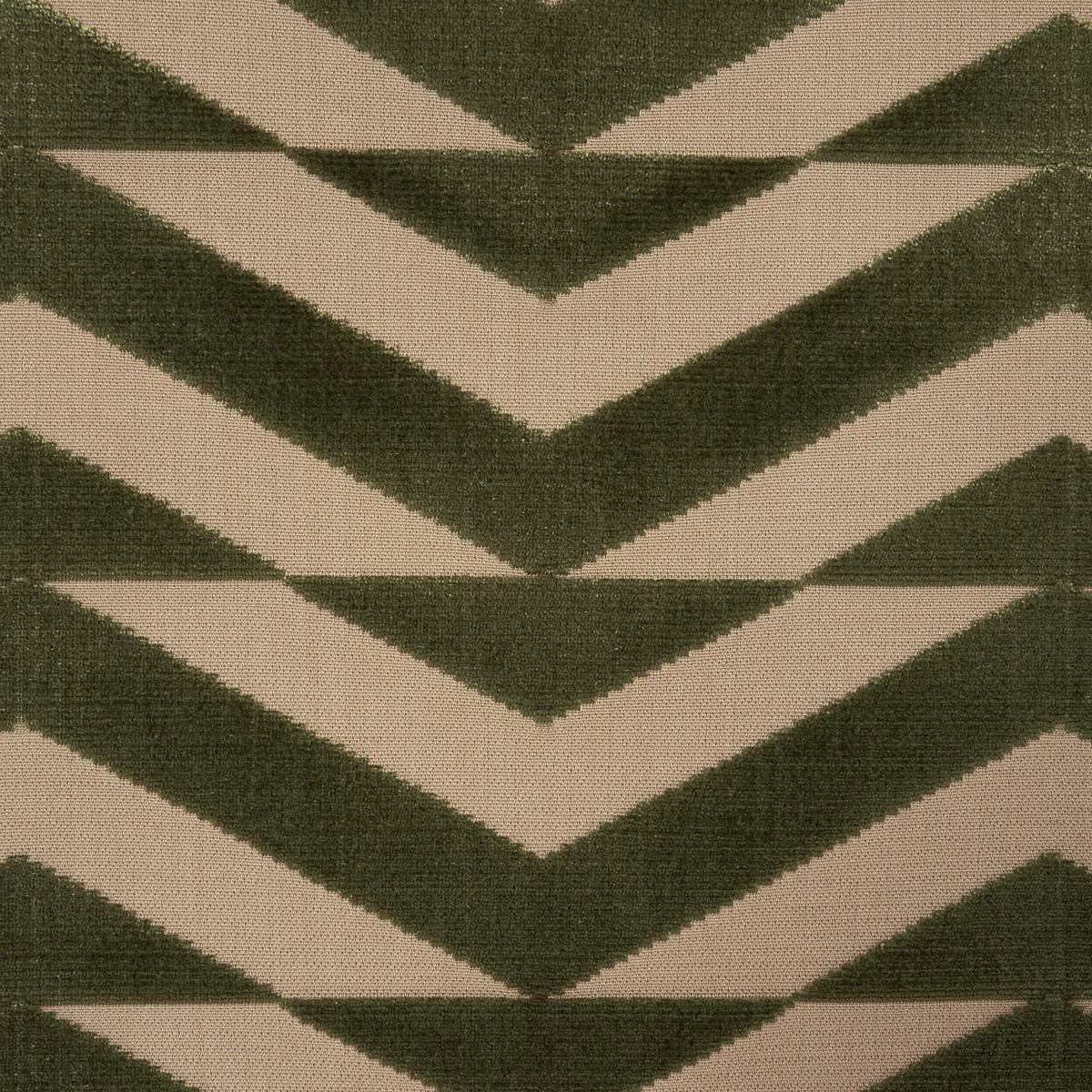Schumacher 81812 Broken Chevron Cut Velvet Olive On Khaki fabric swatch