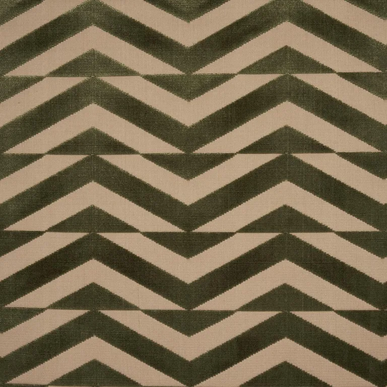 Schumacher 81812 Broken Chevron Cut Velvet Olive On Khaki fabric swatch