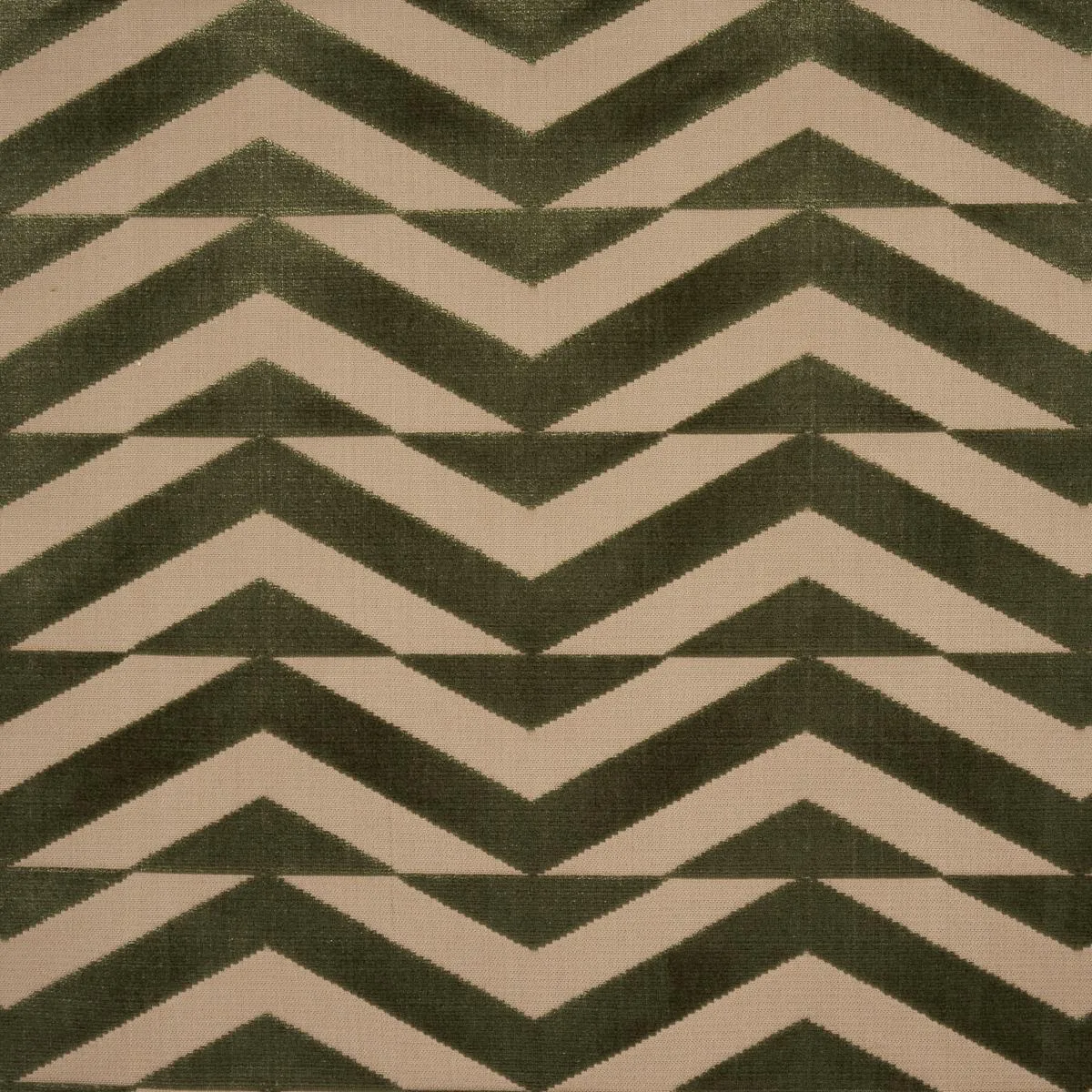 Schumacher 81812 Broken Chevron Cut Velvet Olive On Khaki fabric swatch
