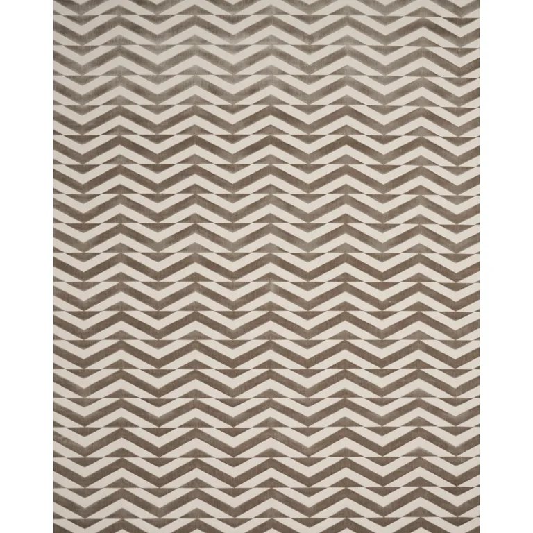 Schumacher 81810 Broken Chevron Cut Velvet Taupe On Ivory fabric swatch