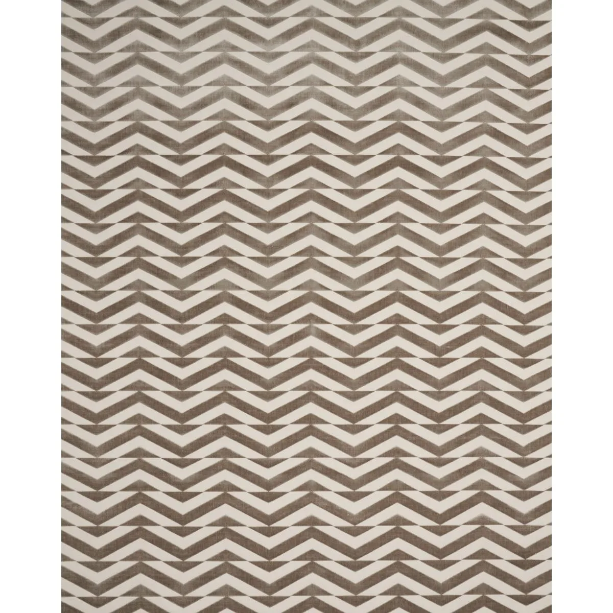 Schumacher 81810 Broken Chevron Cut Velvet Taupe On Ivory fabric swatch