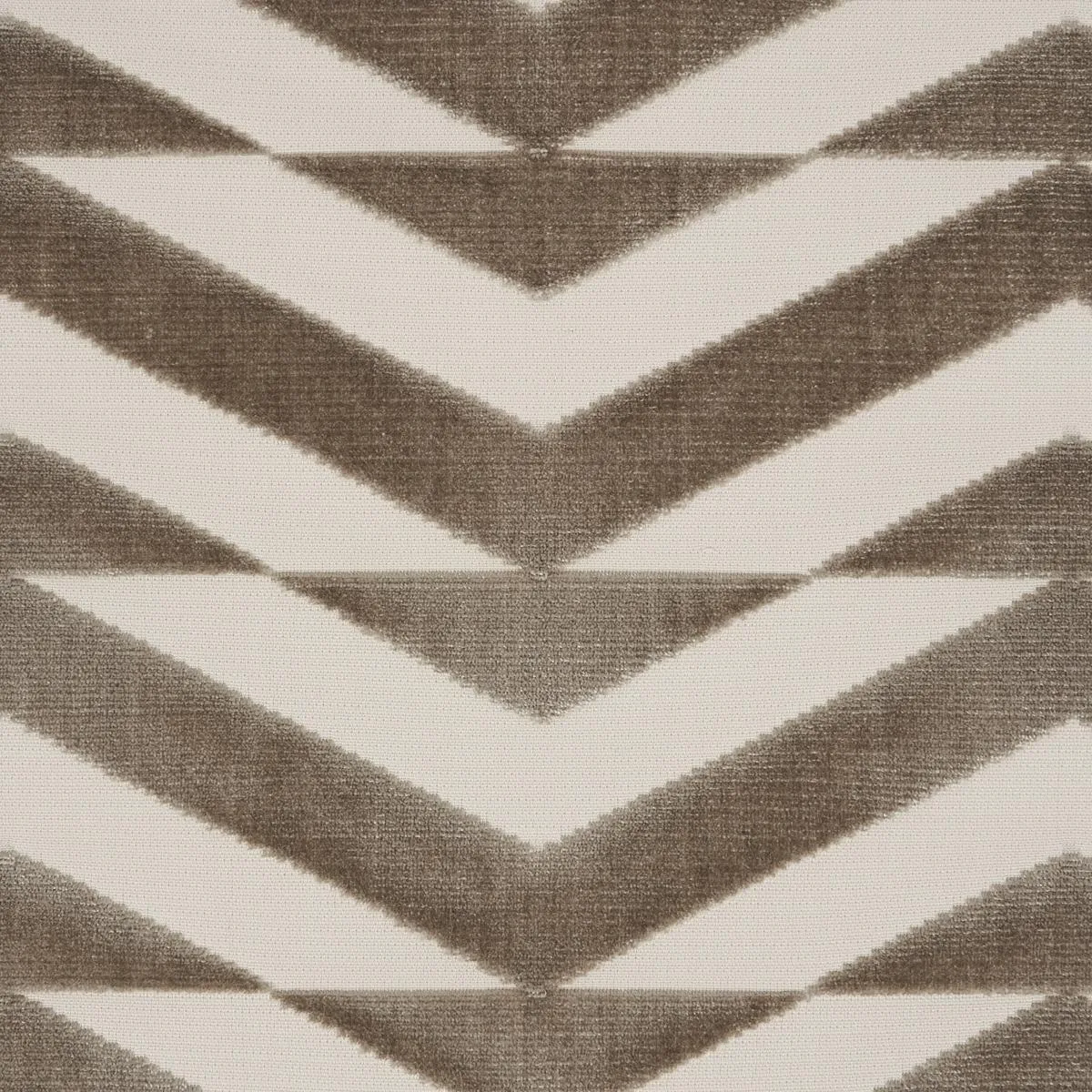 Schumacher 81810 Broken Chevron Cut Velvet Taupe On Ivory fabric swatch