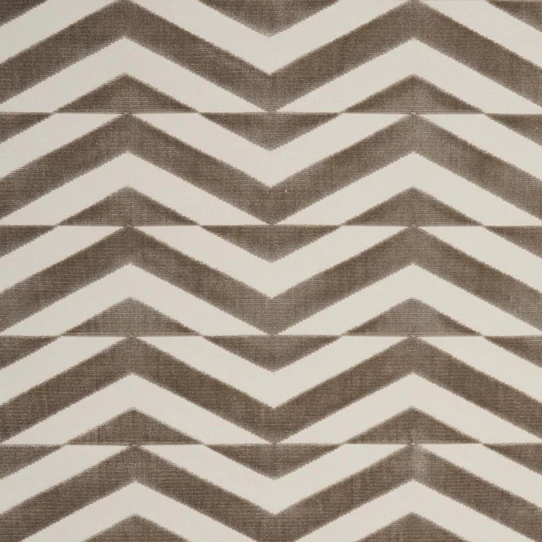 Schumacher 81810 Broken Chevron Cut Velvet Taupe On Ivory fabric swatch
