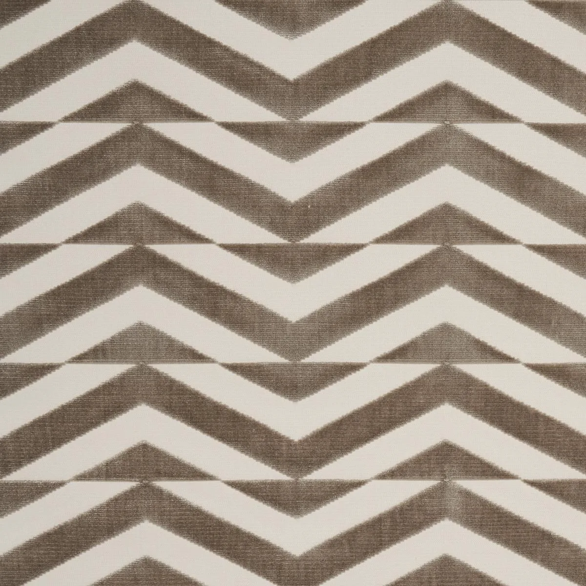 Schumacher 81810 Broken Chevron Cut Velvet Taupe On Ivory fabric swatch