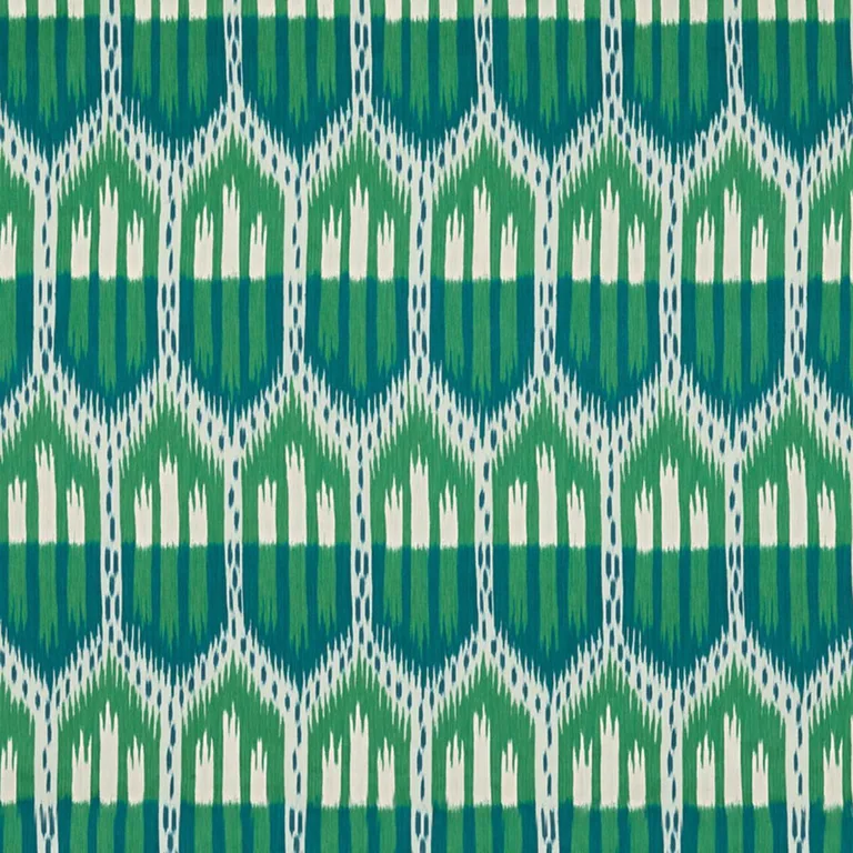 Schumacher 176083 Bukhara Ikat Emerald & Peacock fabric swatch