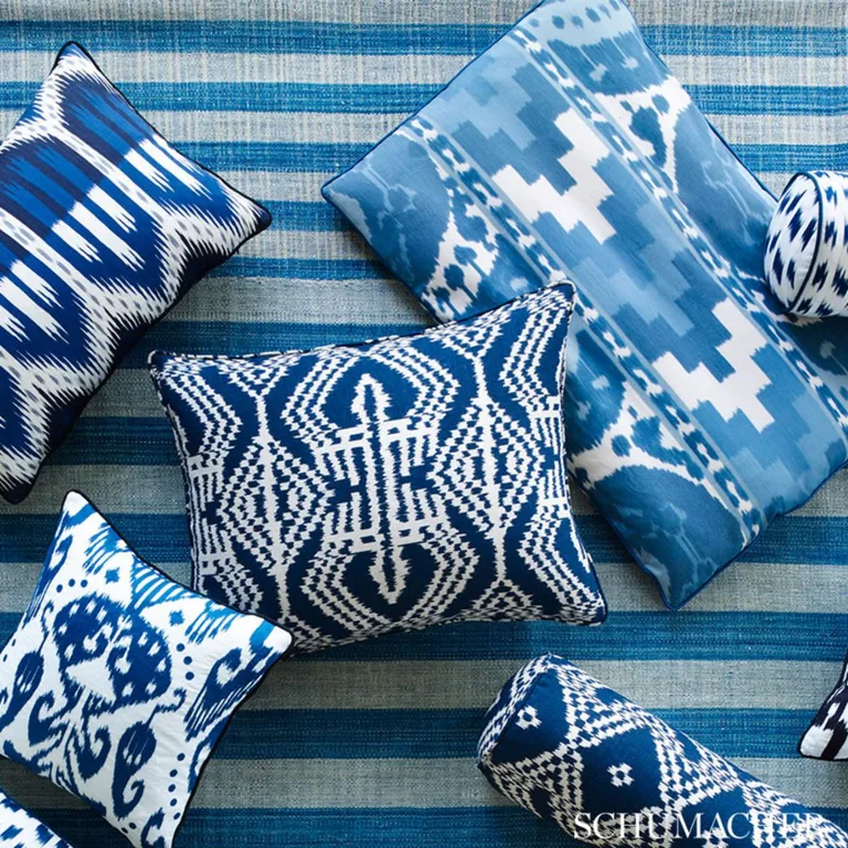 Schumacher 176084 Bukhara Ikat Indigo fabric swatch
