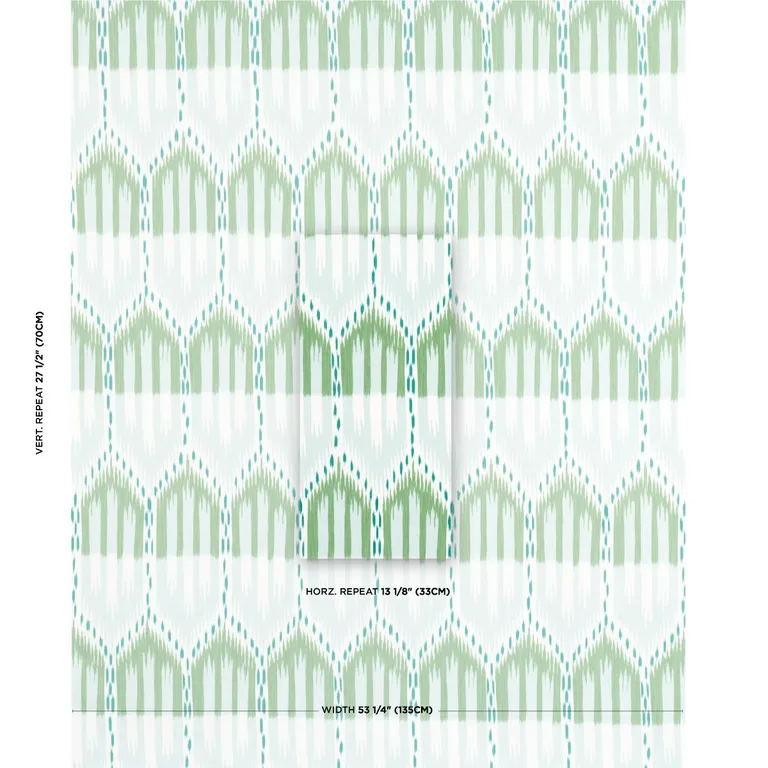 Schumacher 176086 Bukhara Ikat Mineral And Leaf fabric swatch