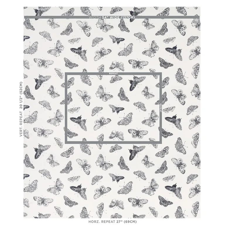 Schumacher 179430 Burnell Butterfly Black fabric swatch