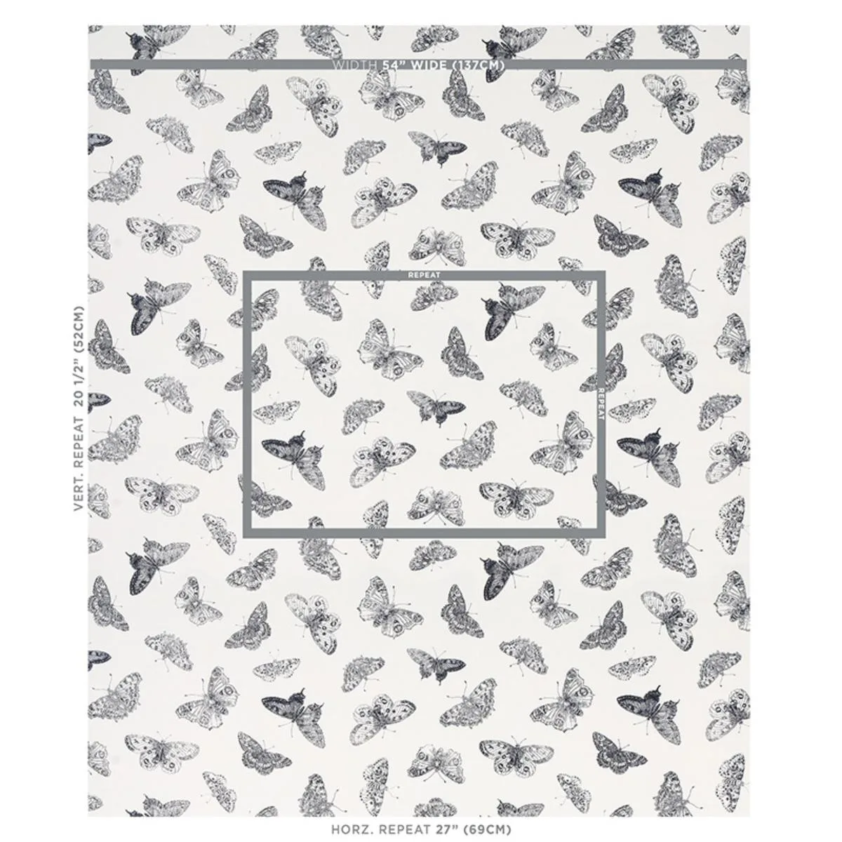 Schumacher 179430 Burnell Butterfly Black fabric swatch