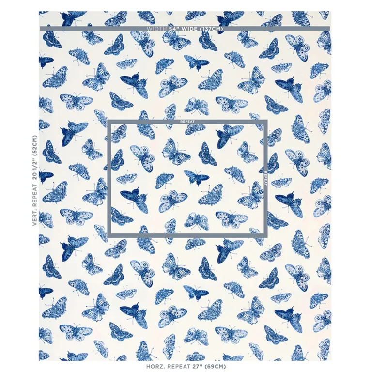 Schumacher 179432 Burnell Butterfly Blue fabric swatch