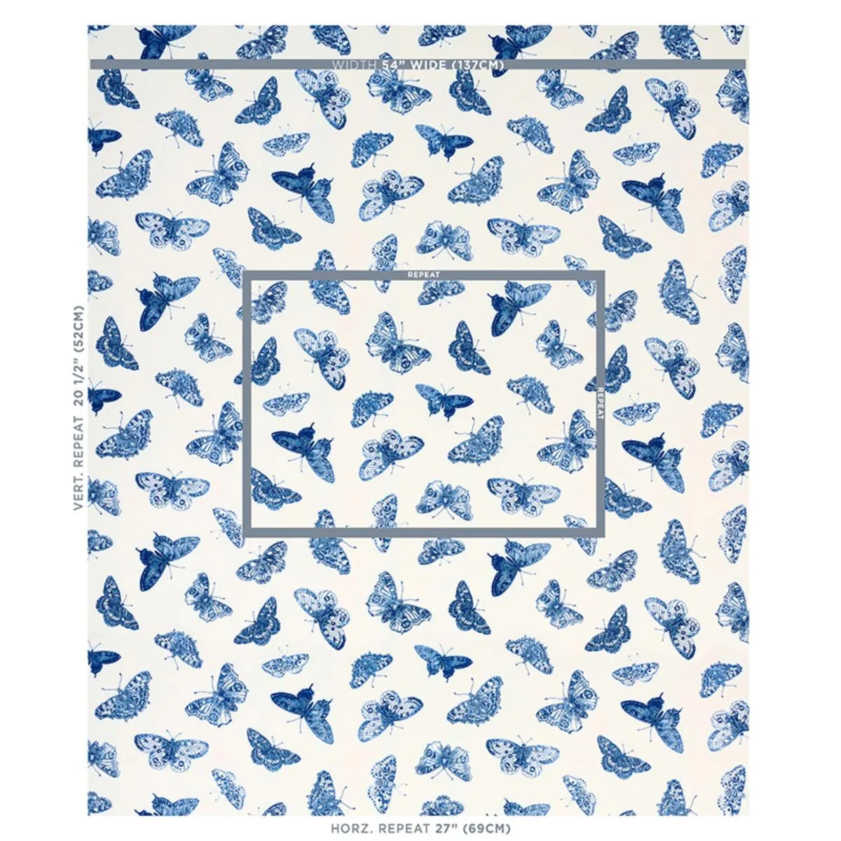 Schumacher 179432 Burnell Butterfly Blue fabric swatch