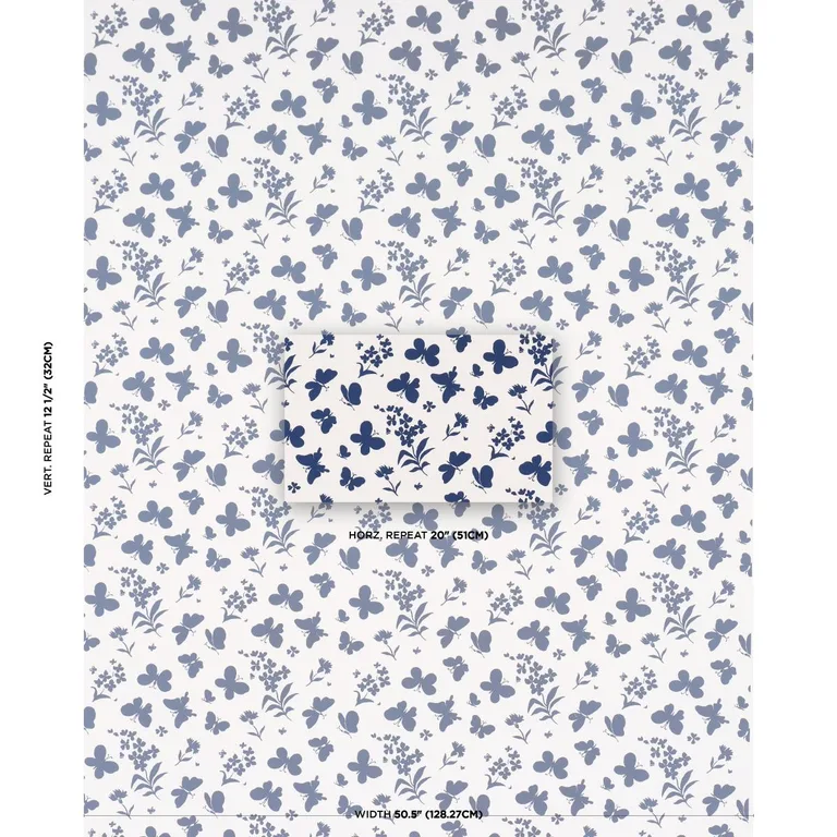 Schumacher TL400002 Butterflies Navy fabric swatch