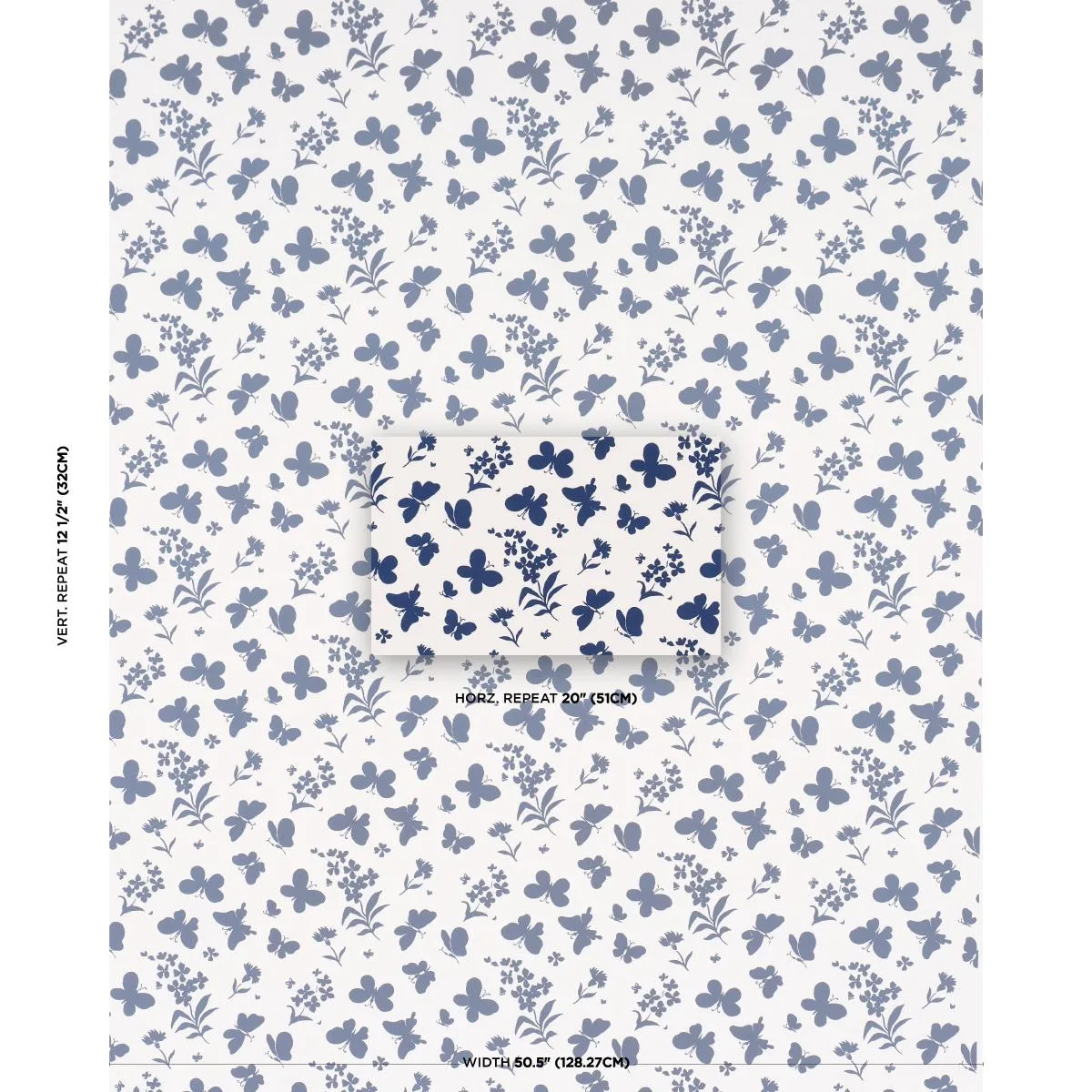 Schumacher TL400002 Butterflies Navy fabric swatch