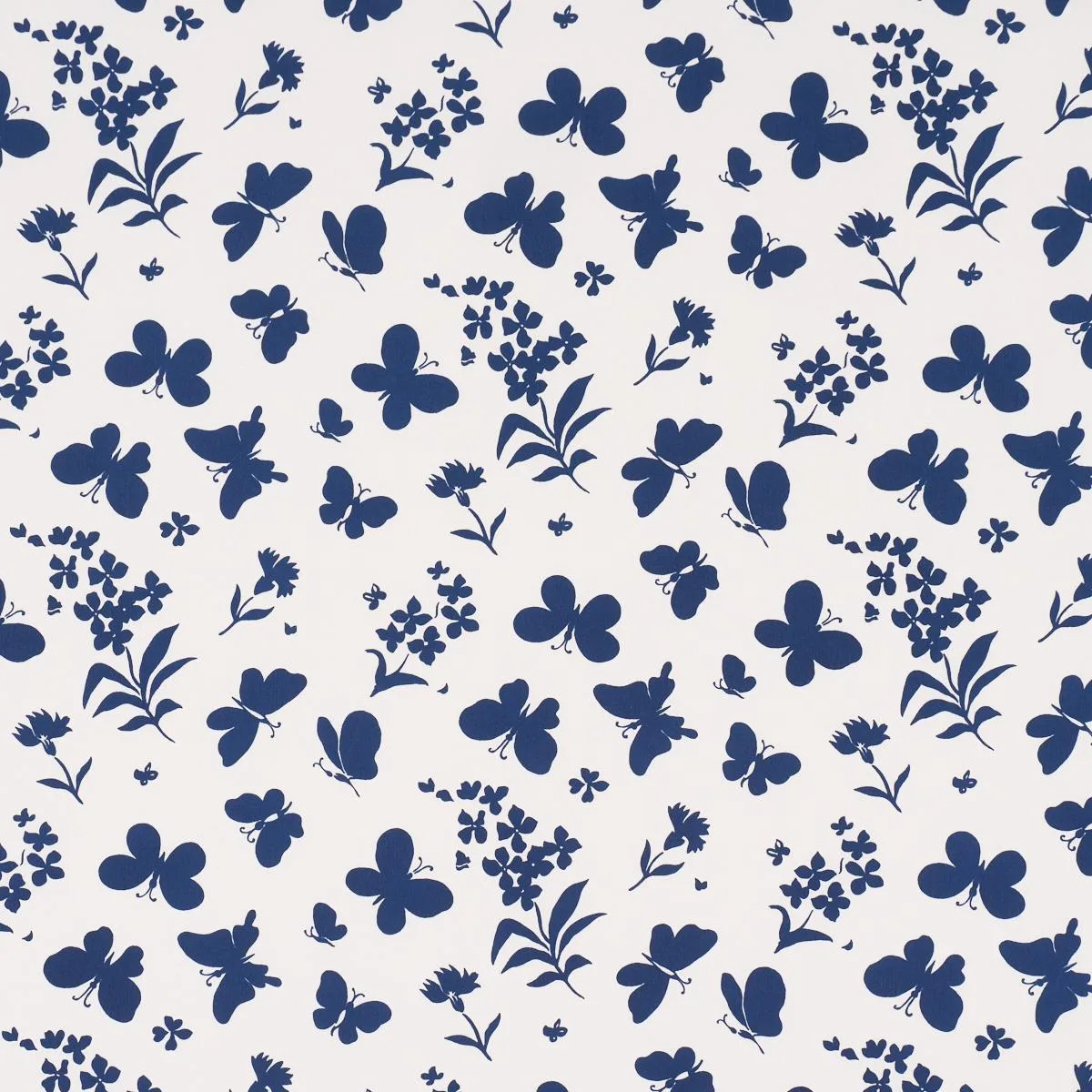 Schumacher TL400002 Butterflies Navy fabric swatch