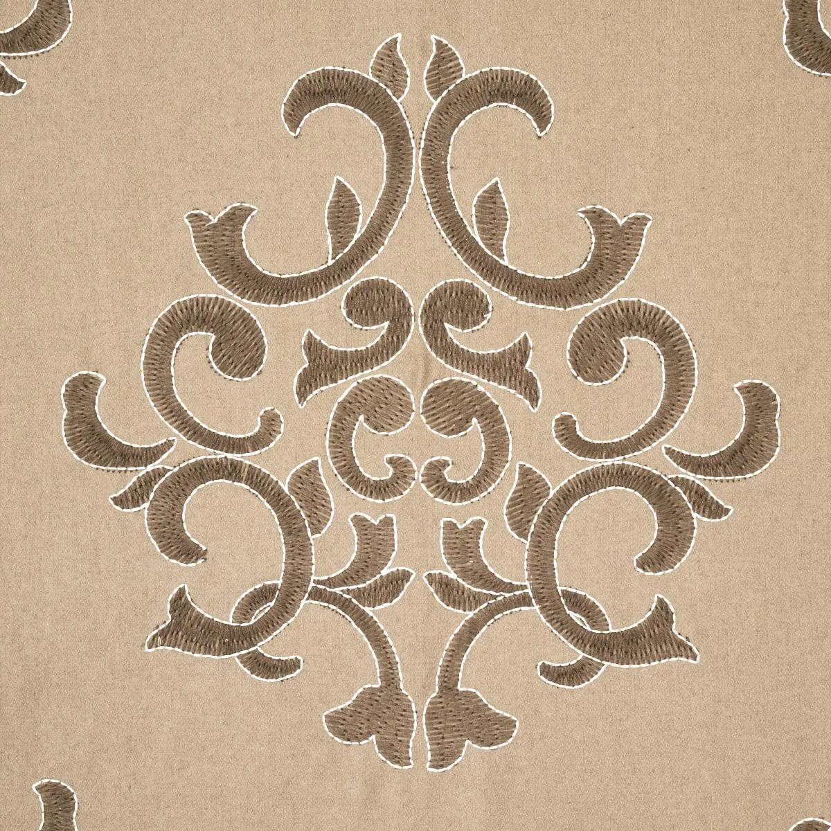 Schumacher 66831 Byron Embroidered Wool Buckskin fabric swatch