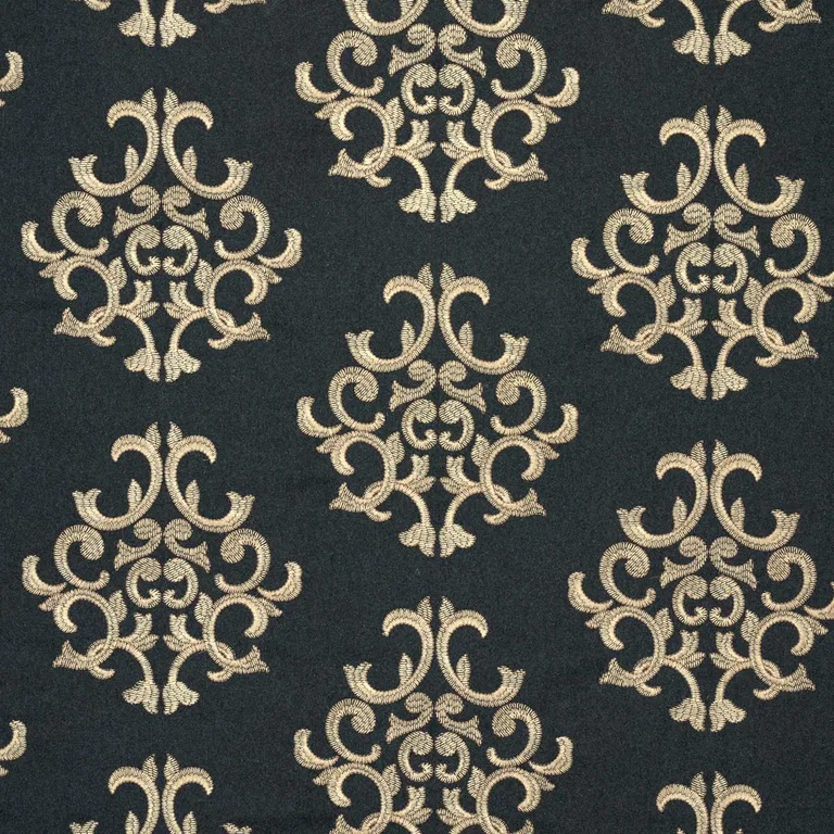 Schumacher 66830 Byron Embroidered Wool Charcoal fabric swatch