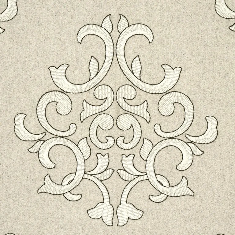 Schumacher 66832 Byron Embroidered Wool Oat fabric swatch