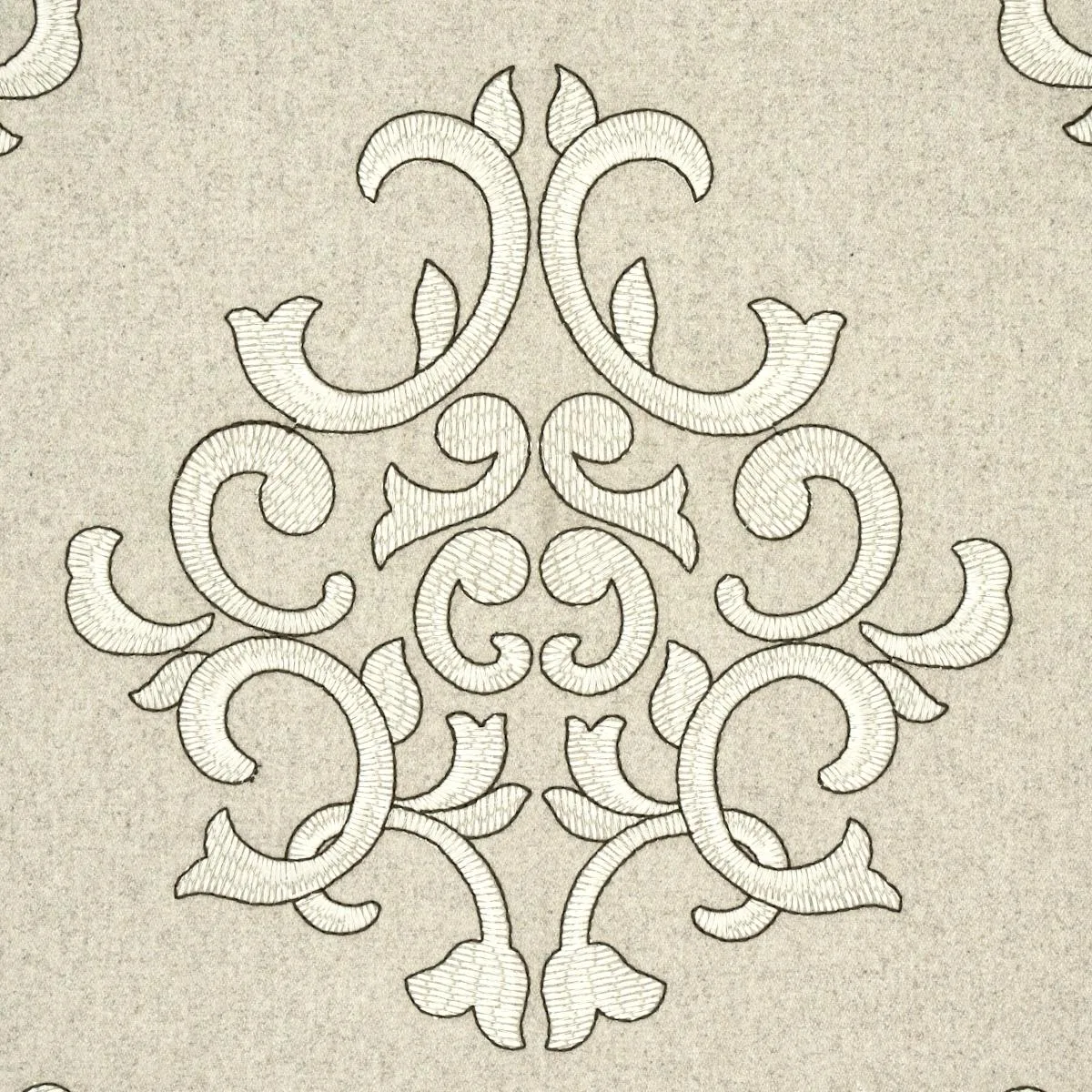 Schumacher 66832 Byron Embroidered Wool Oat fabric swatch