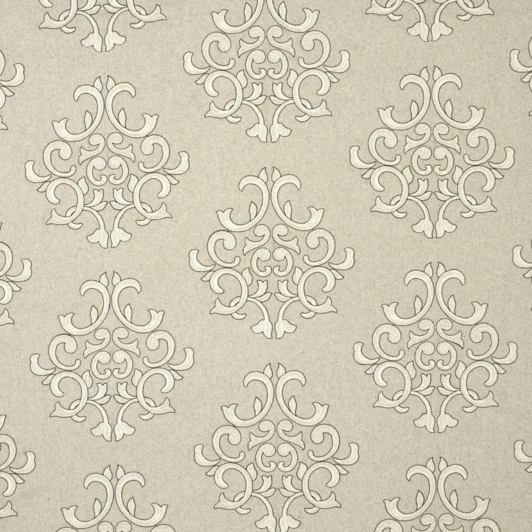 Schumacher 66832 Byron Embroidered Wool Oat fabric swatch