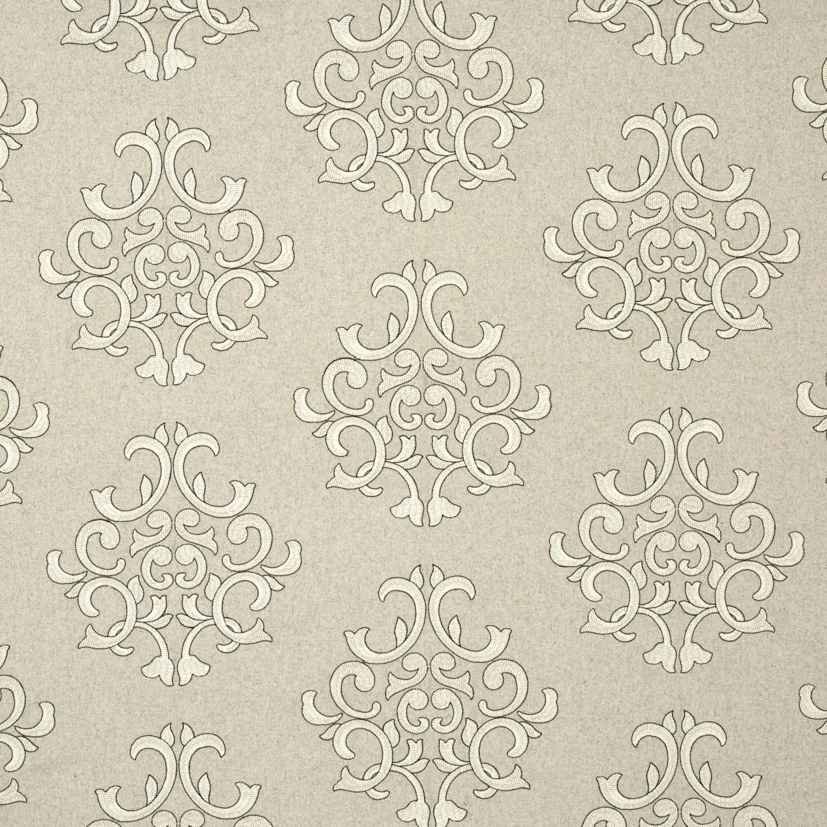 Schumacher 66832 Byron Embroidered Wool Oat fabric swatch