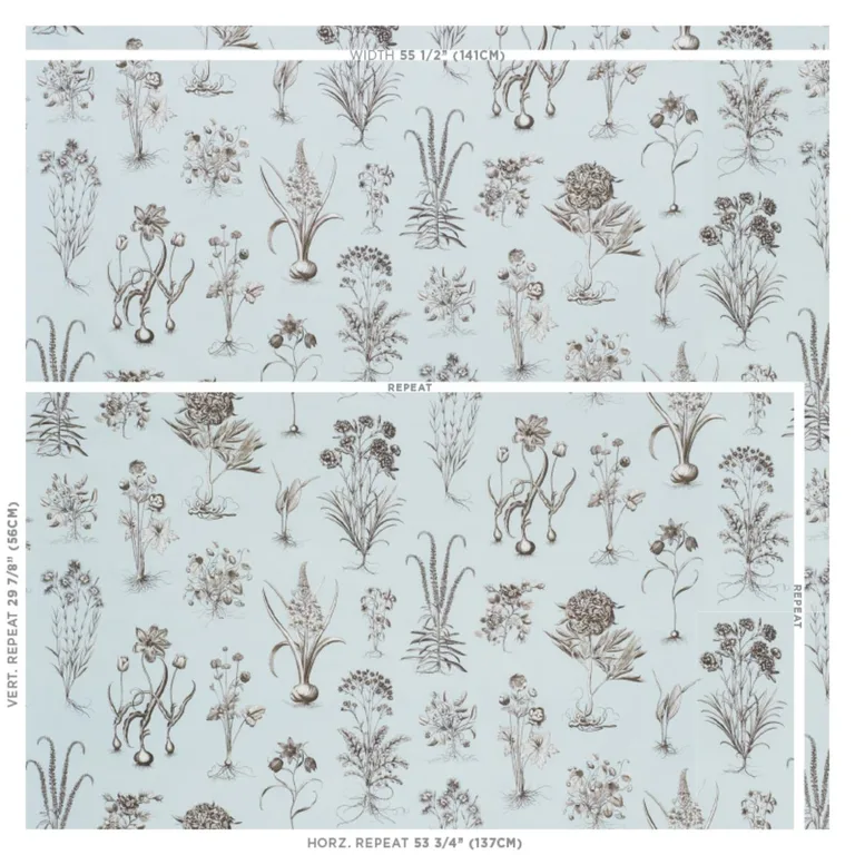 Schumacher 178750 Cabot Botanical Sky fabric swatch