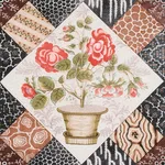 Schumacher 180122 Caldwell Patchwork Chintz Rose And Chocolate fabric swatch