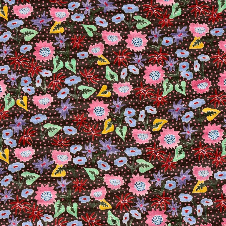 Schumacher 180171 Calico Multi On Brown fabric swatch