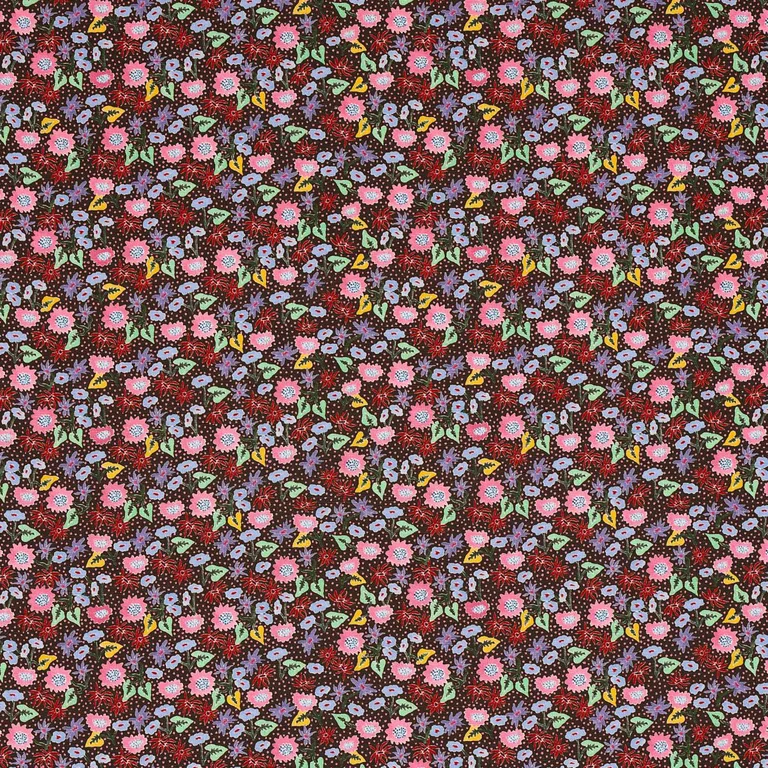 Schumacher 180171 Calico Multi On Brown fabric swatch
