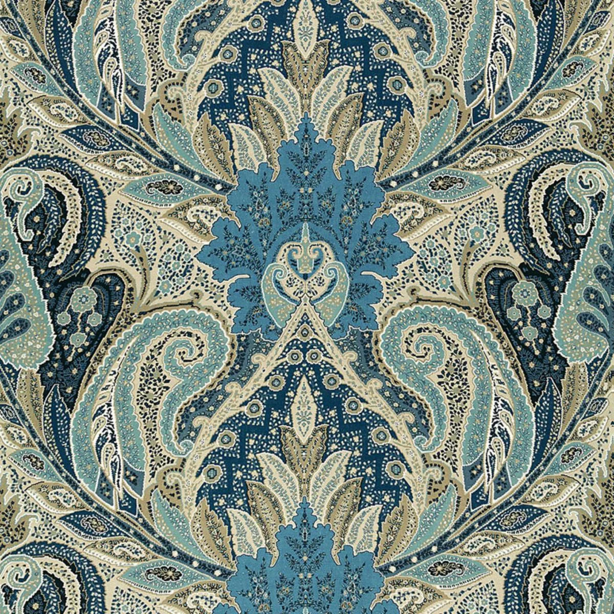 Schumacher 174883 Cambay Paisley Print Azure fabric swatch