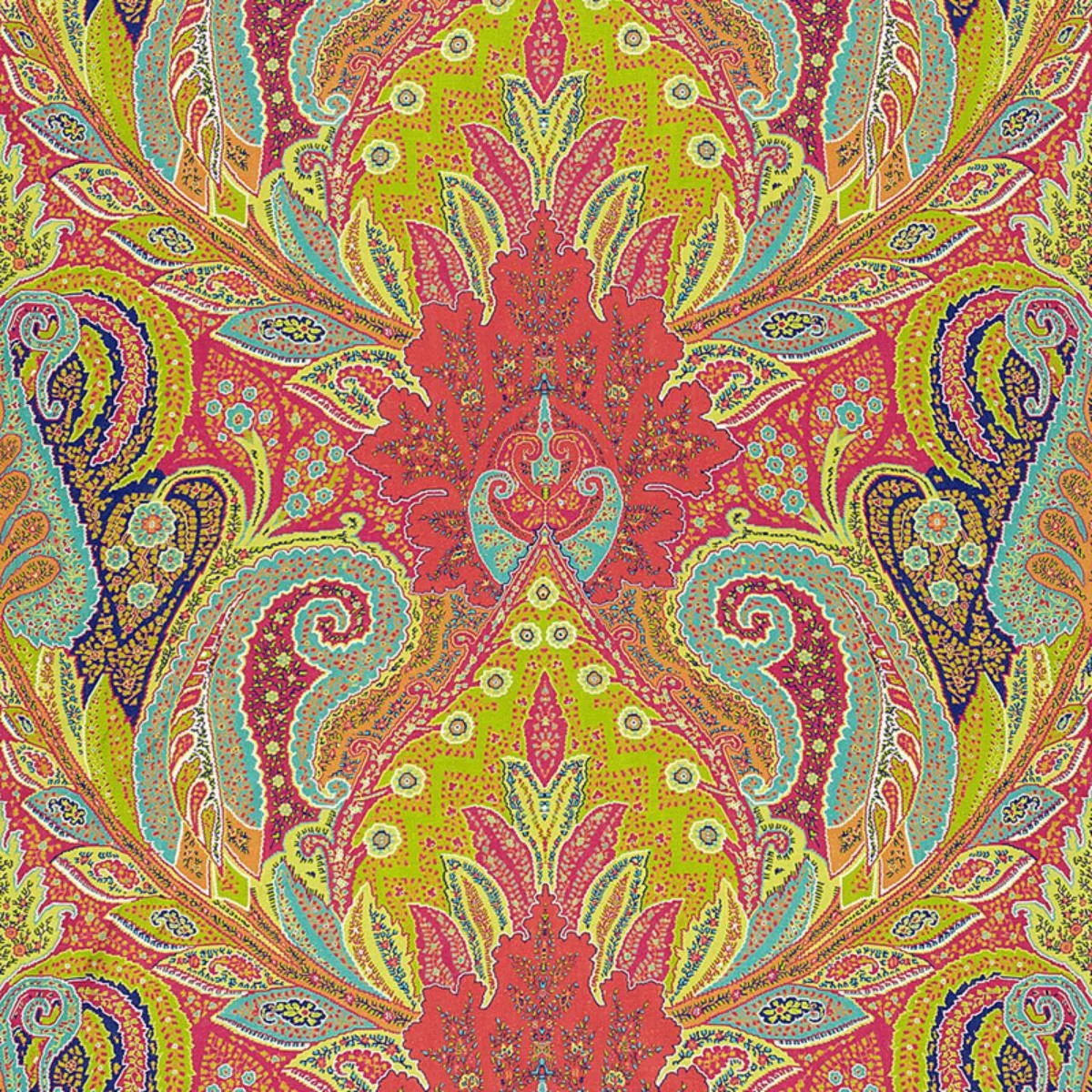 Schumacher 174881 Cambay Paisley Print Parrot fabric swatch