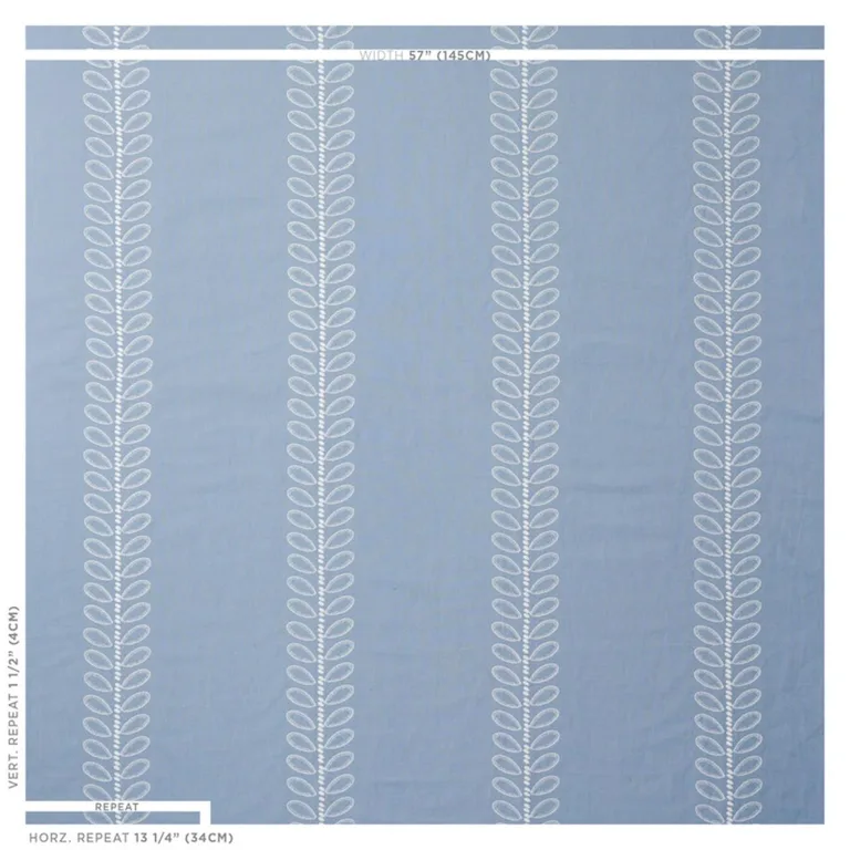 Schumacher 78742 Camile Embroidery Sky fabric swatch