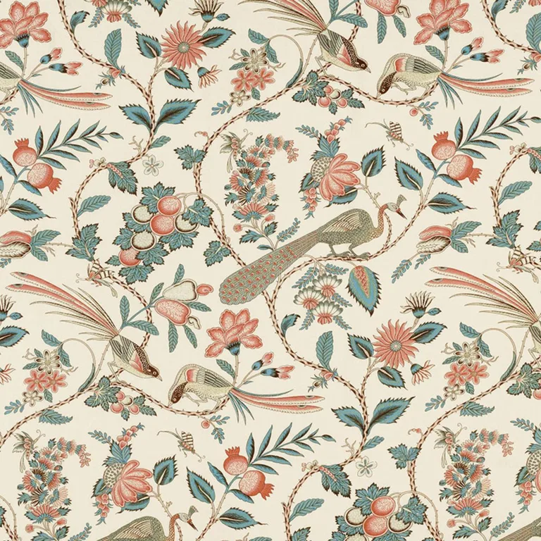 Schumacher 175950 Campagne Peacock & Rouge fabric swatch