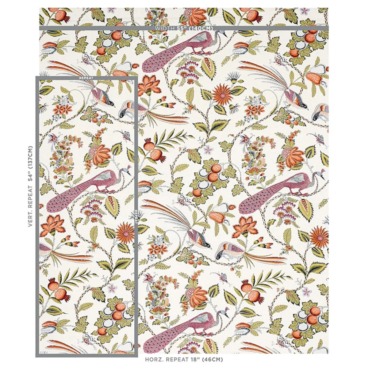 Schumacher 175953 Campagne Persimmon & Pink fabric swatch