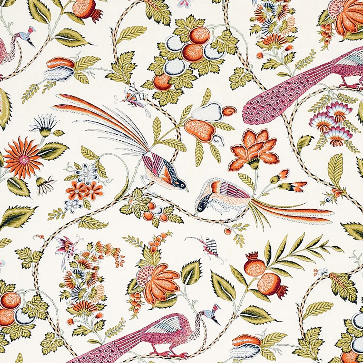 Schumacher 175953 Campagne Persimmon & Pink fabric swatch