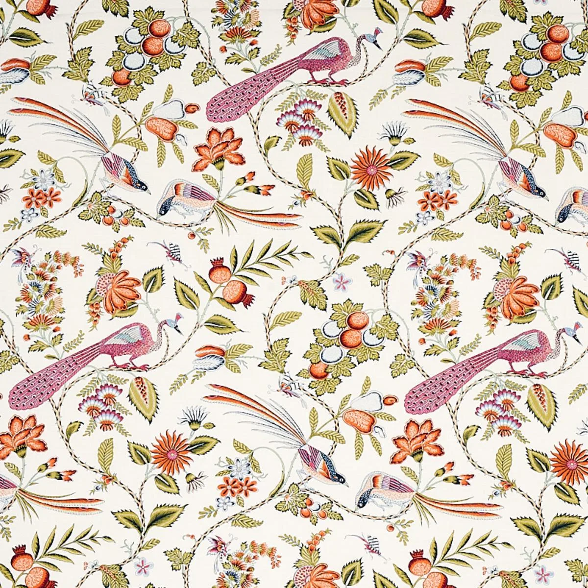 Schumacher 175953 Campagne Persimmon & Pink fabric swatch