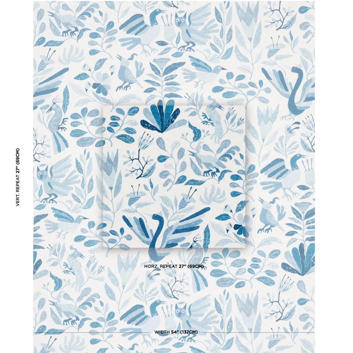 Schumacher 180851 Canopy Blue Birds fabric swatch