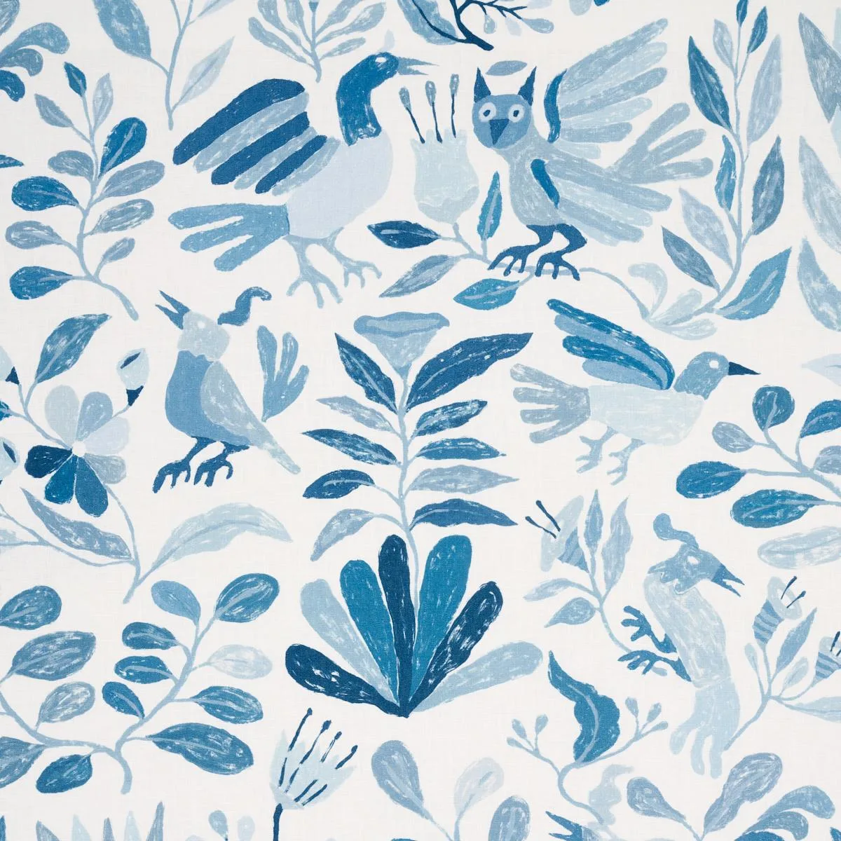Schumacher 180851 Canopy Blue Birds fabric swatch