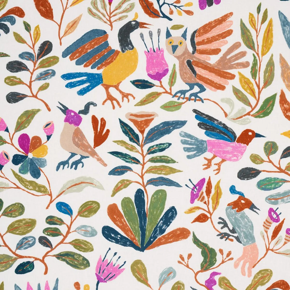 Schumacher 180850 Canopy Multi Birds fabric swatch