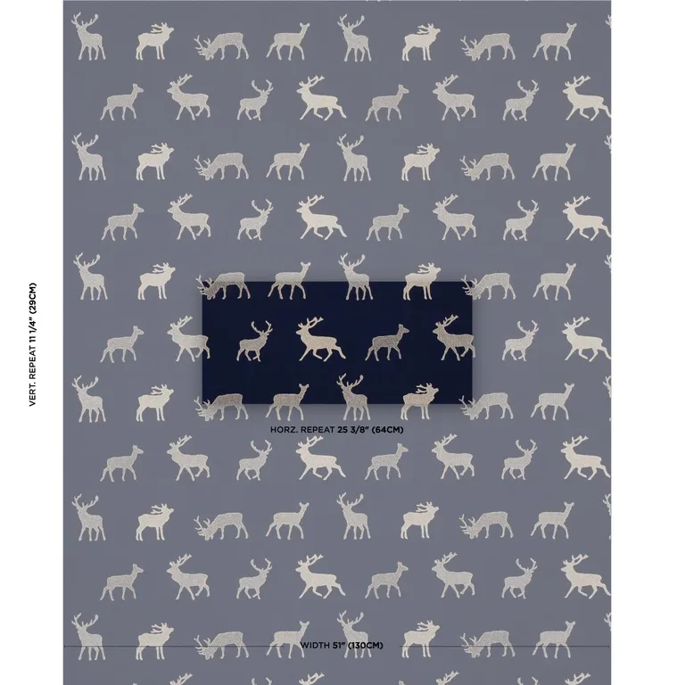 Schumacher 67162 Caribou Embroidery Navy fabric swatch