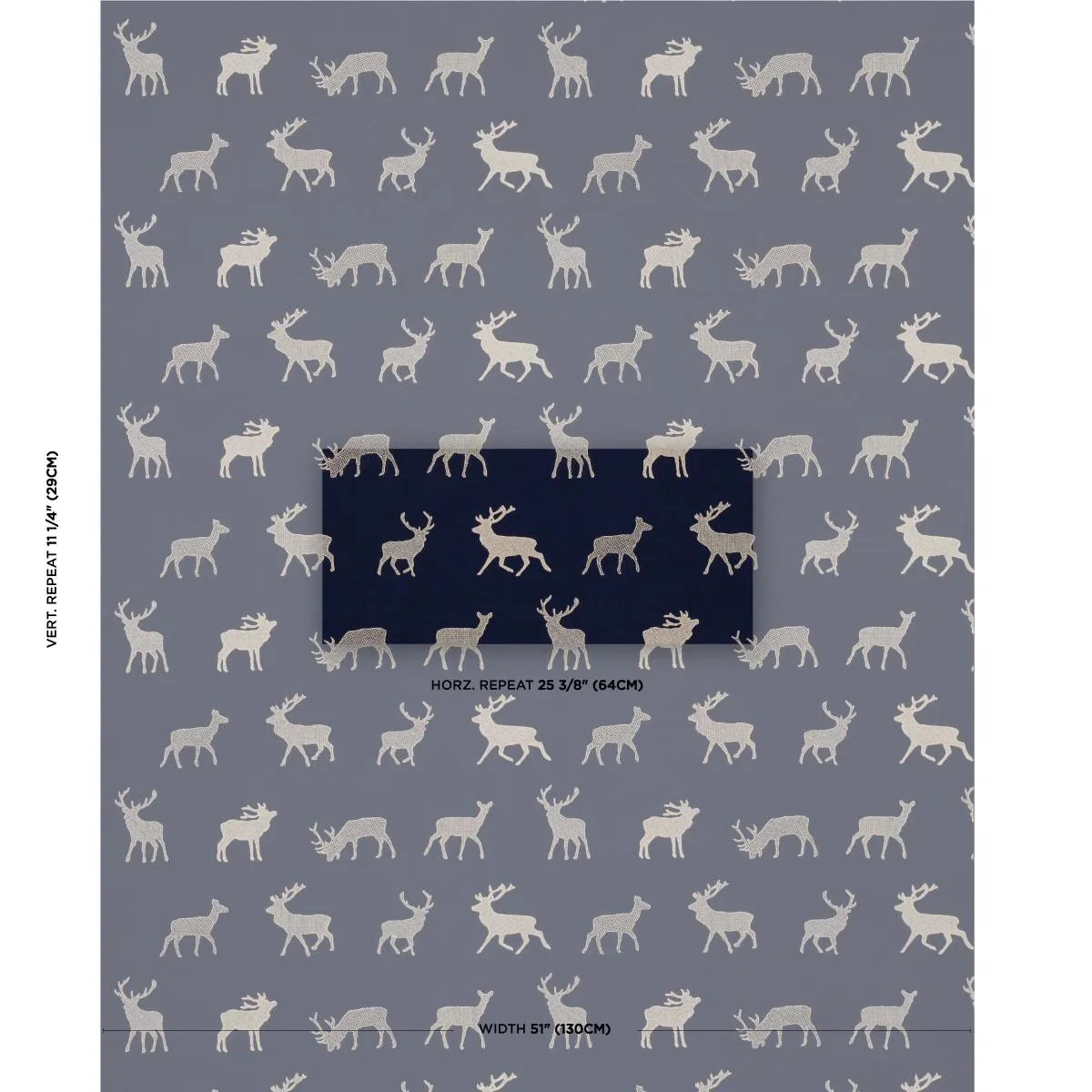 Schumacher 67162 Caribou Embroidery Navy fabric swatch