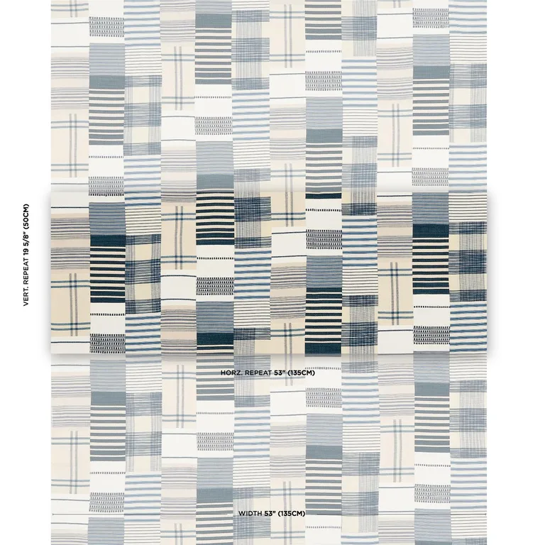 Schumacher 82900 Carlisle Patchwork Indigo fabric swatch