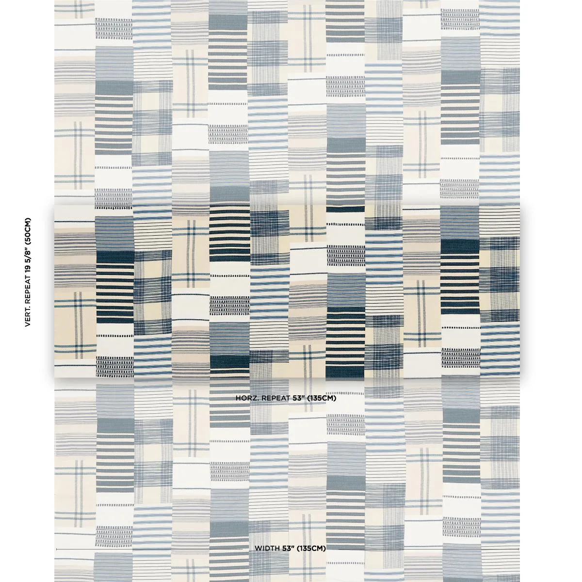 Schumacher 82900 Carlisle Patchwork Indigo fabric swatch