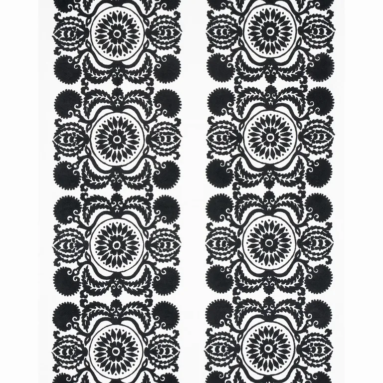 Schumacher 70263 Castanet Embroidery Black fabric swatch