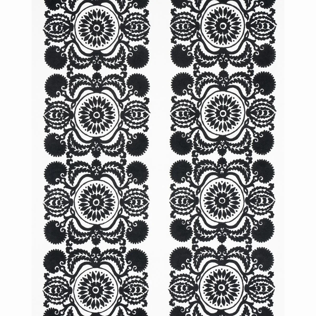 Schumacher 70263 Castanet Embroidery Black fabric swatch