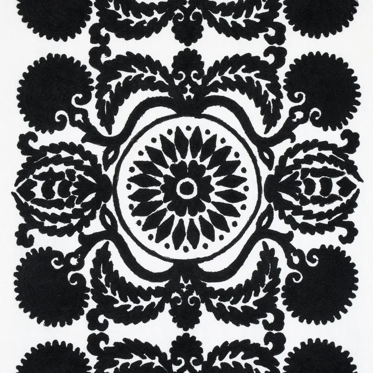 Schumacher 70263 Castanet Embroidery Black fabric swatch