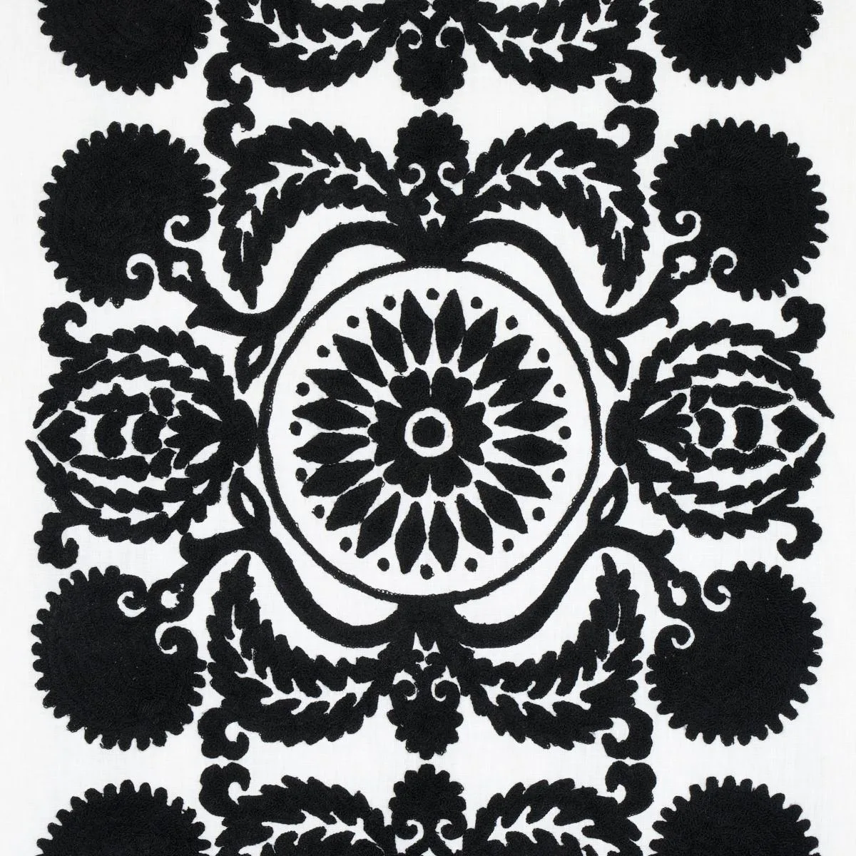 Schumacher 70263 Castanet Embroidery Black fabric swatch