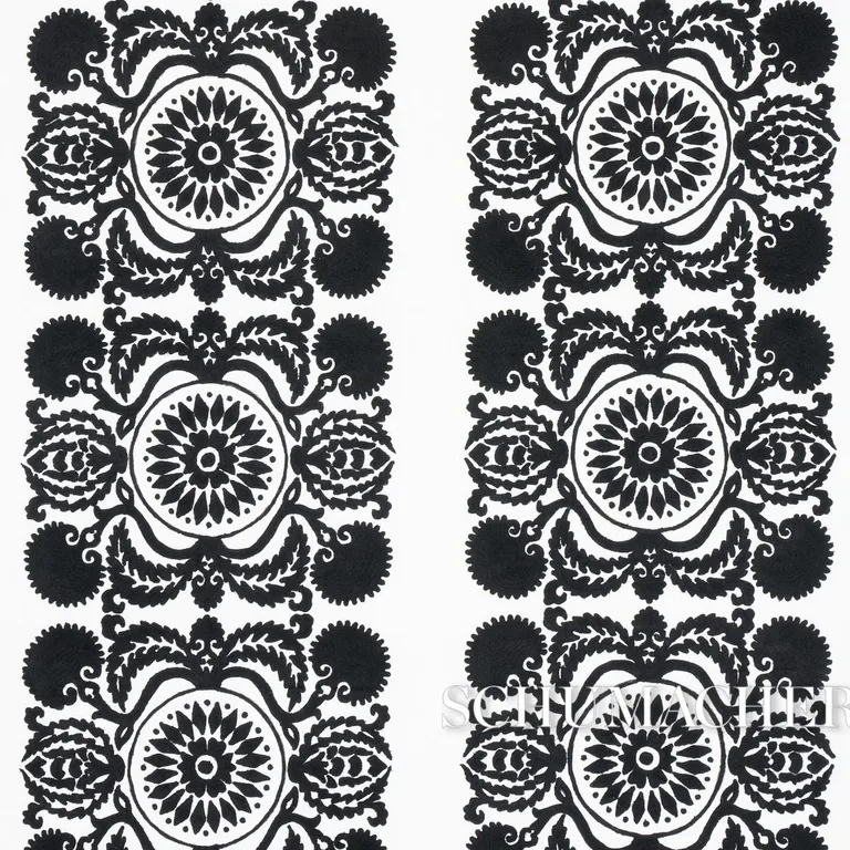 Schumacher 70263 Castanet Embroidery Black fabric swatch
